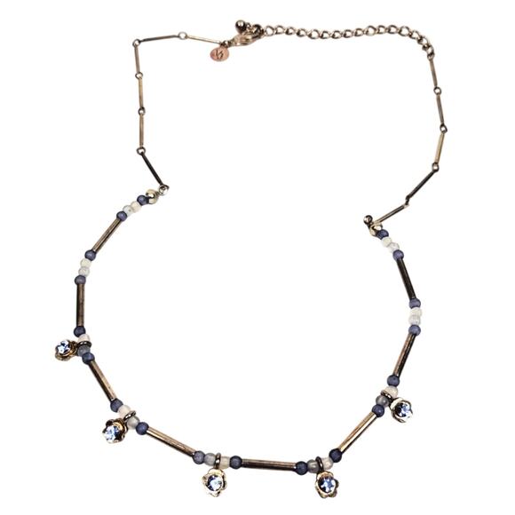 Vintage VJ Vicky Jousan Designer Pipped Art Glass Necklace Blue Crystal Stars - Picture 1 of 6